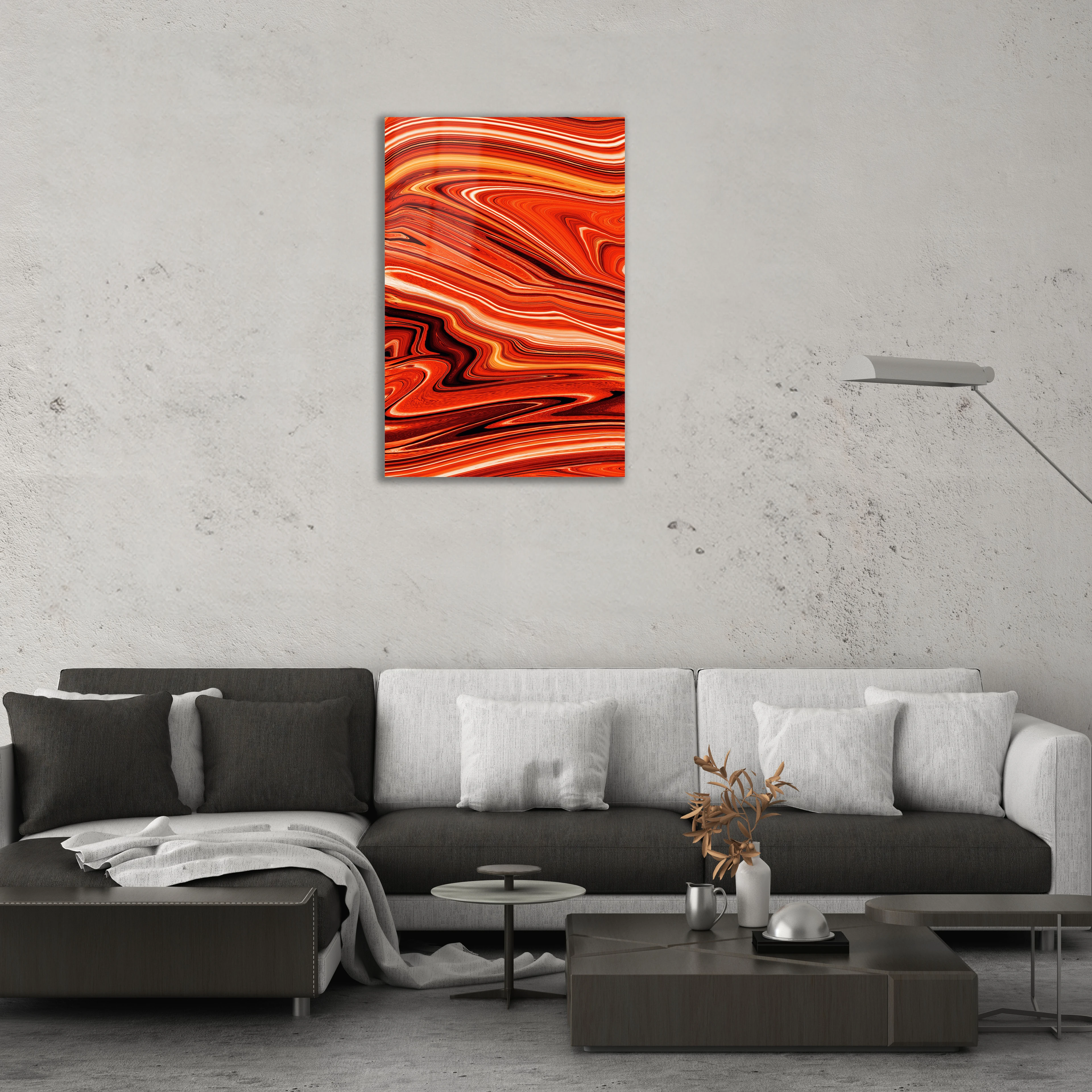 Turuncu ve Dikey Renklerin Dansı Cam Tablo